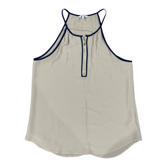 Naked Zebra Size L Womens Tank Top Blouse Shirt Beige Sleeveless Keyhole Layered - Picture 4 of 8